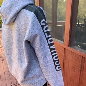 DSquared2 gray hooded iconic sweatshirt, made in Italy, logo along sleeves, L